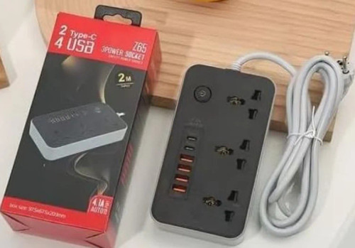 چندراهی برق خارجی طول کابل ۲ متر دارای سوکت یواس بی و تیپ سی سه خانه 3POWER SOCKET Z65 2 TYP0E-C پویا گیم لند